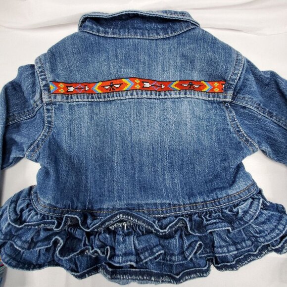 VTG Genuine Kids By OshKosh Girls 4T Denim Jean Jacket Southwestern Ruffle Hem - Picture 11 of 12